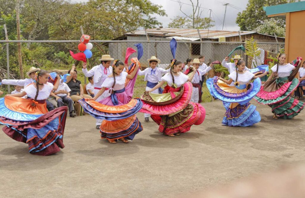 Traditional Costa Rican dance Punto Guanacasteco performed by dancers in festive attire